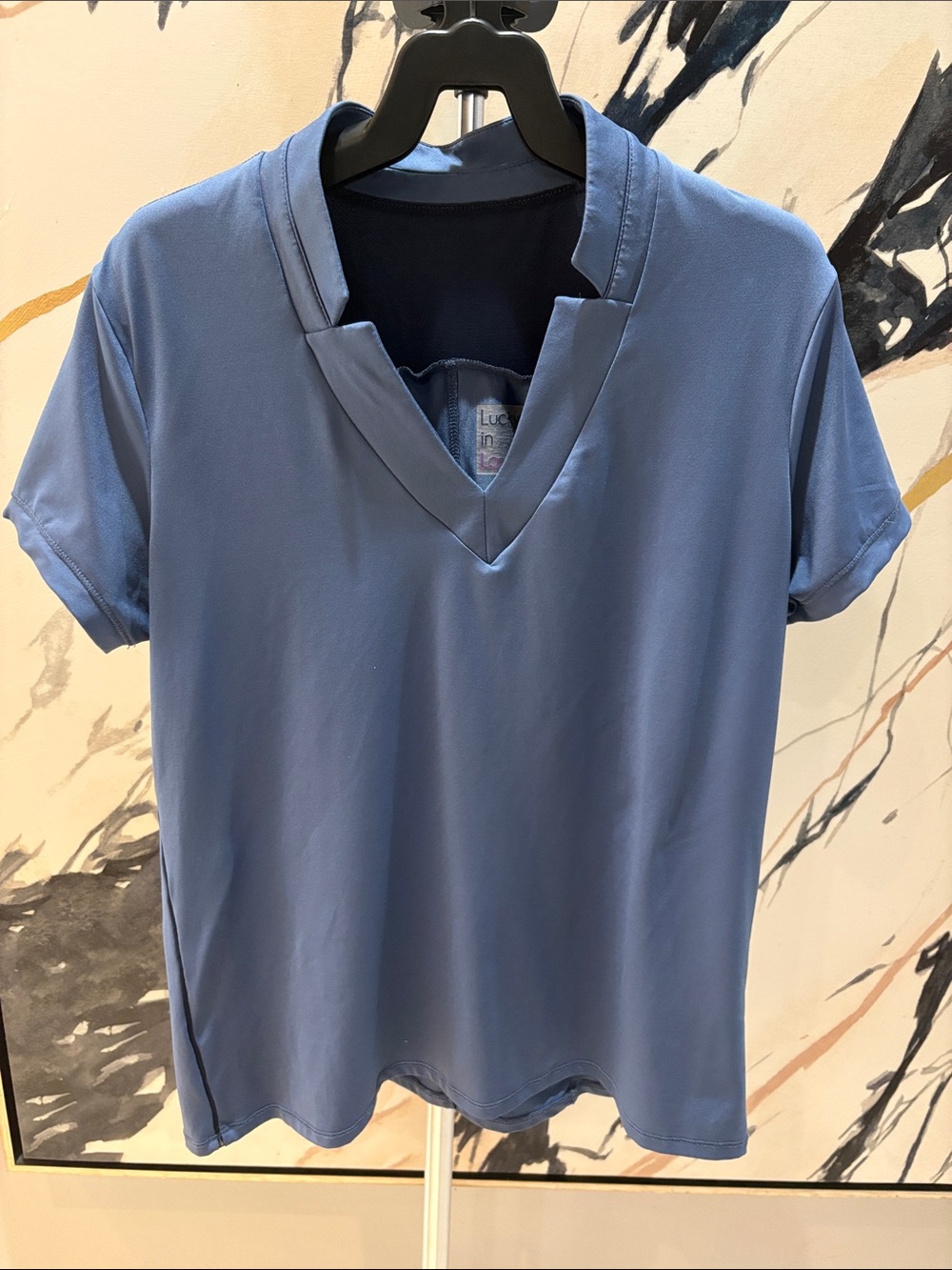 Lucky in Love Slate Blue V-Neck Short Sleeve Top